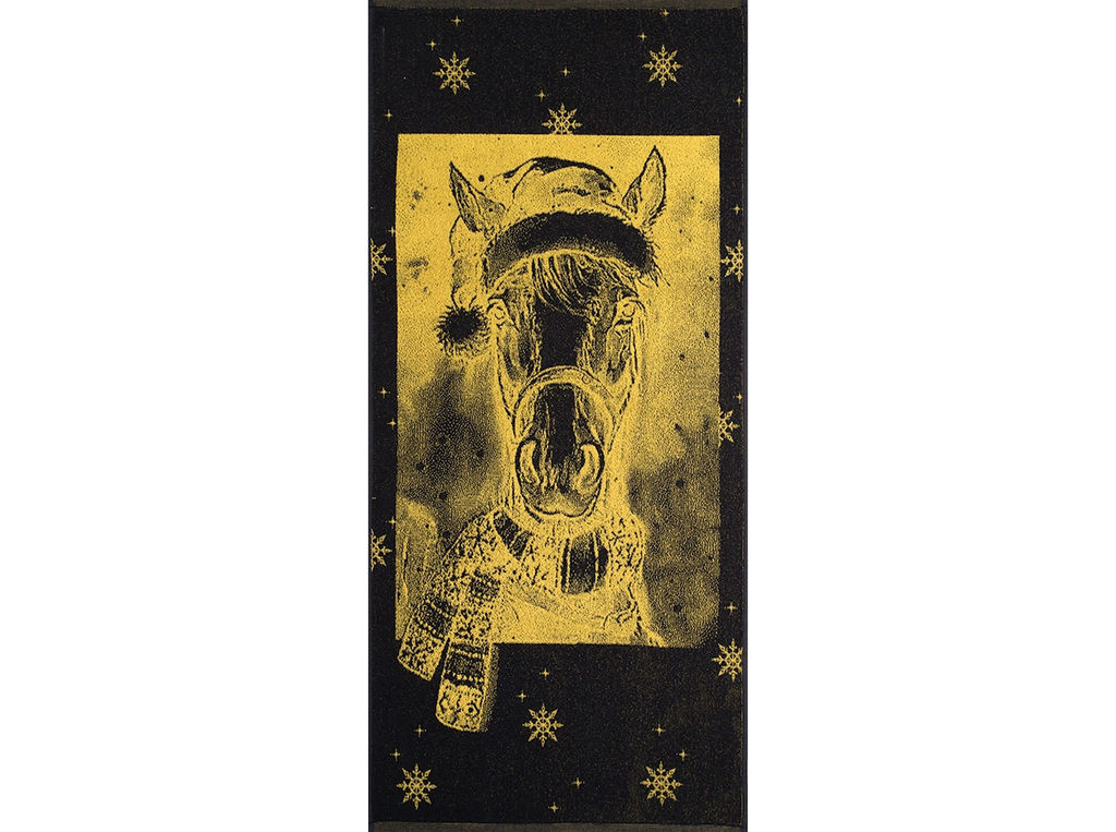 Полотенце махровое 6с102.411ж1 Лошадь новогодняя(т.желтый) 67х150см