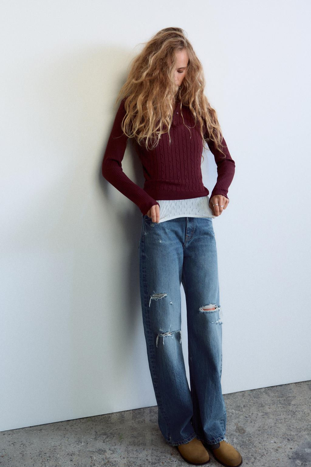 CABLE-KNIT POLO TOP - Zara фото 14