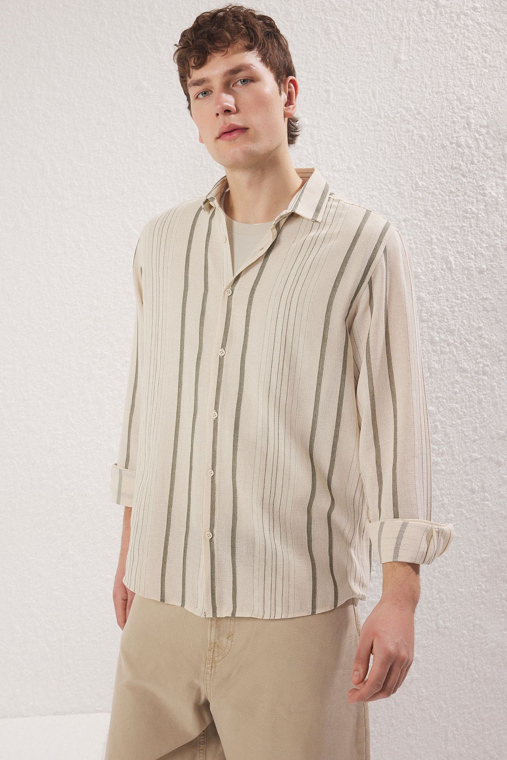 TRENDYOL MAN Premium Regular Fit Siyah Cizgili Keten Dokulu Gomlek TMNSS23GO00056 - Trendyolmilla фото 14