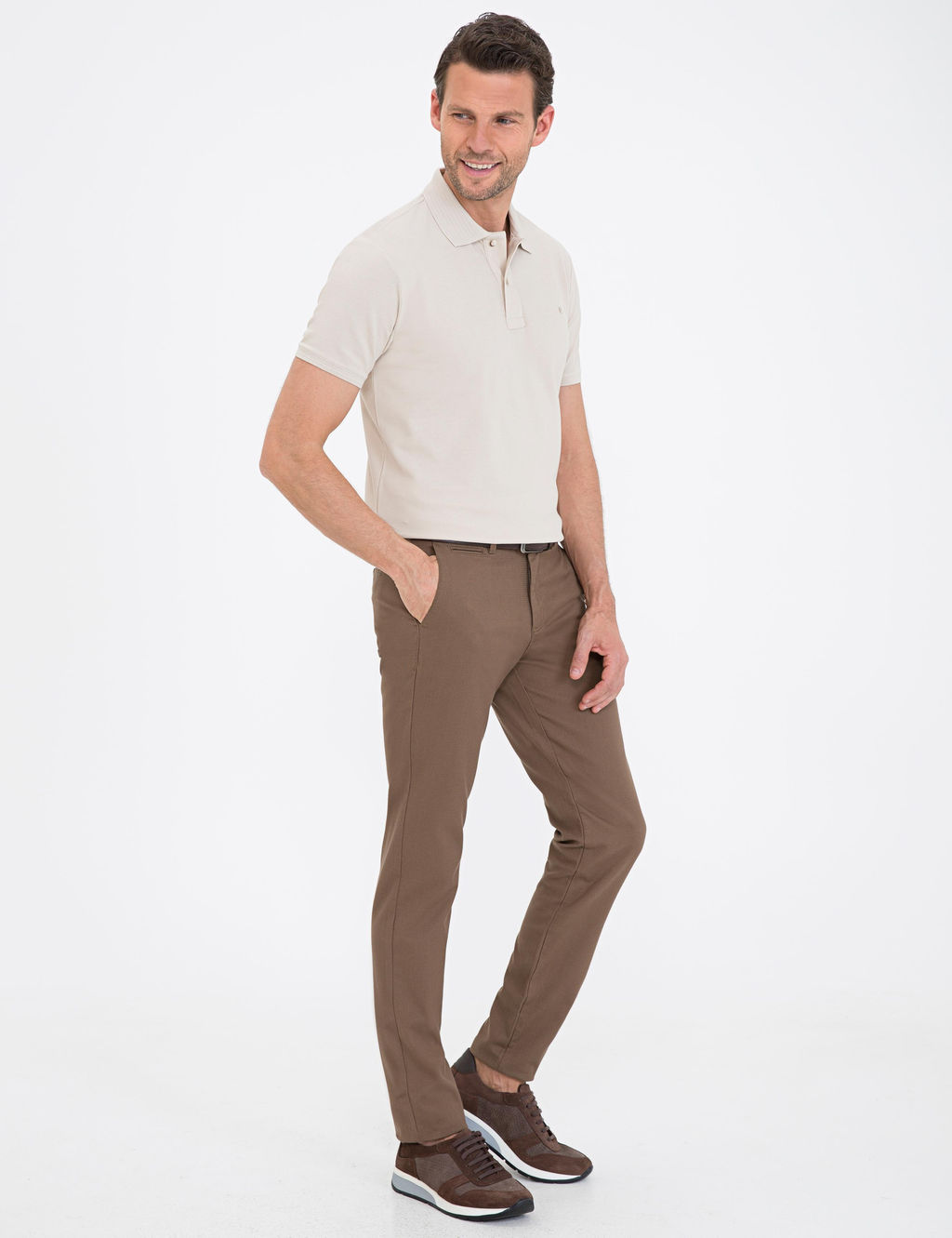 A__k Kahverengi Slim Fit Kanvas Pantolon