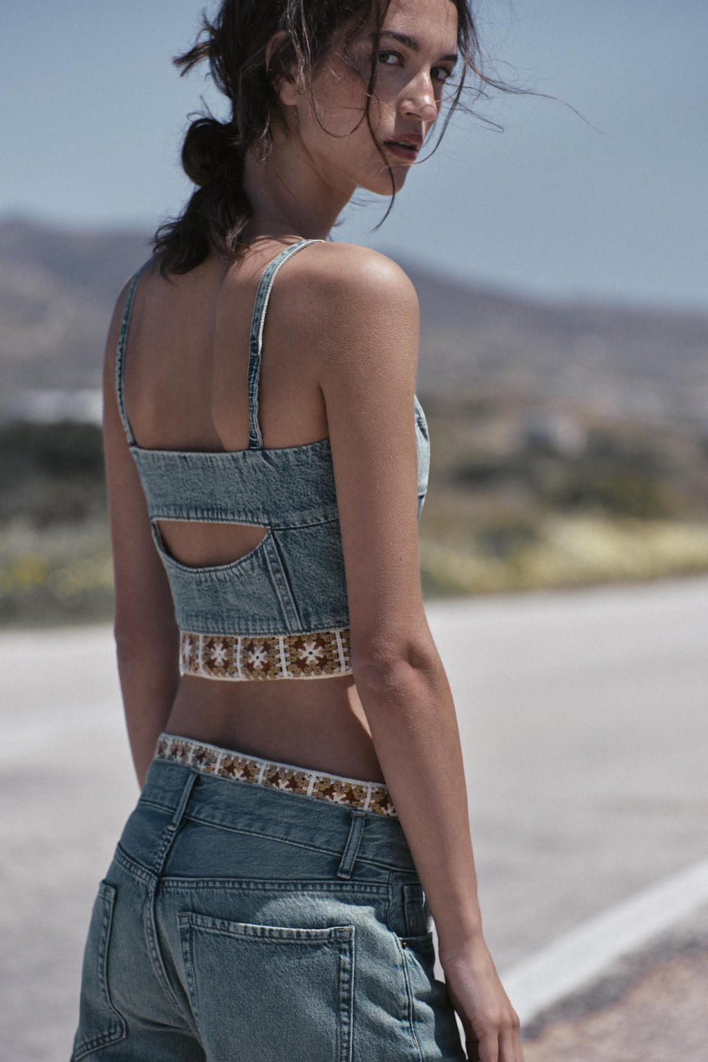 TOP Z1975 DENIM COMBINADO CROCHET / Azul medio - Zara фото 4