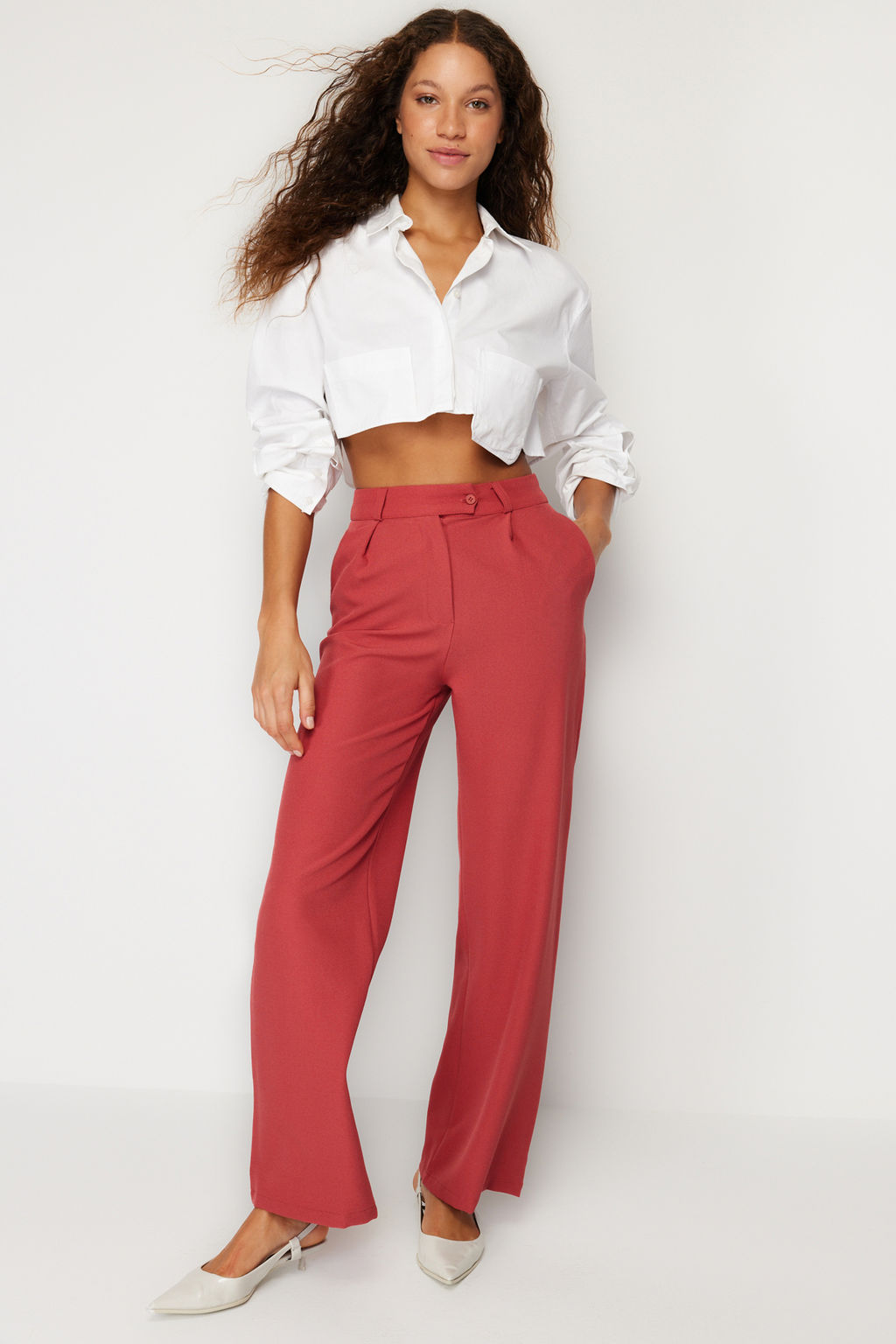 TRENDYOLMILLA Haki Wide Leg/Genis Paca Dokuma Kumas Pantolon TWOAW22PL0263  фото 22