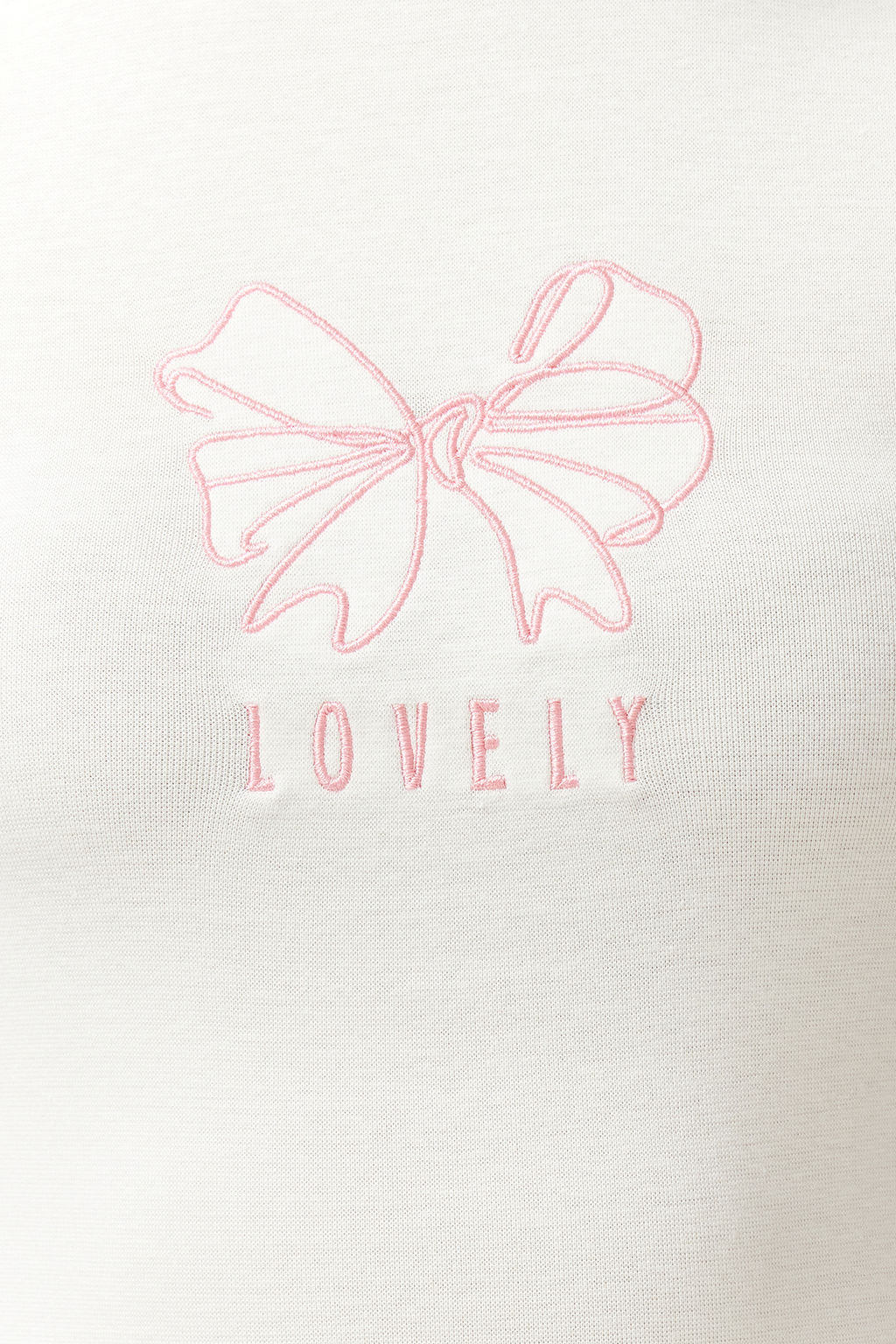 Ekru Kurdele Bask?l? Fitted/Vucuda Oturan Fitilli Esnek Orme T-Shirt TWOSS24TS00231