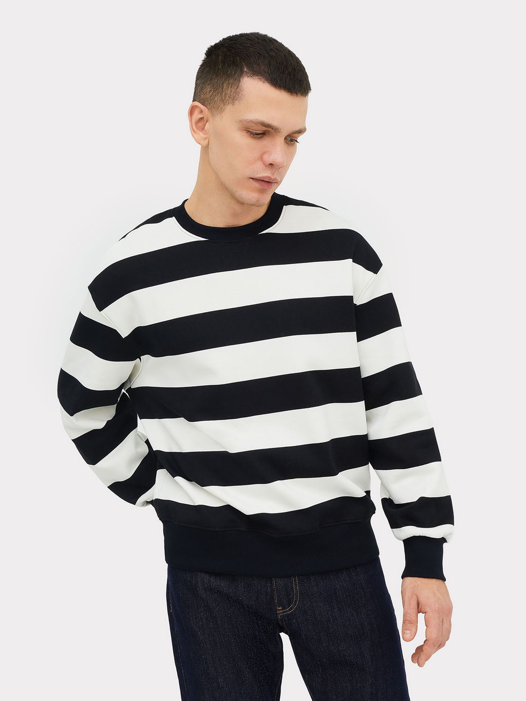 Свитшот мужской в черно-молочную полоску черно -молочная полоска 121865/1 - Mark formelle фото 4