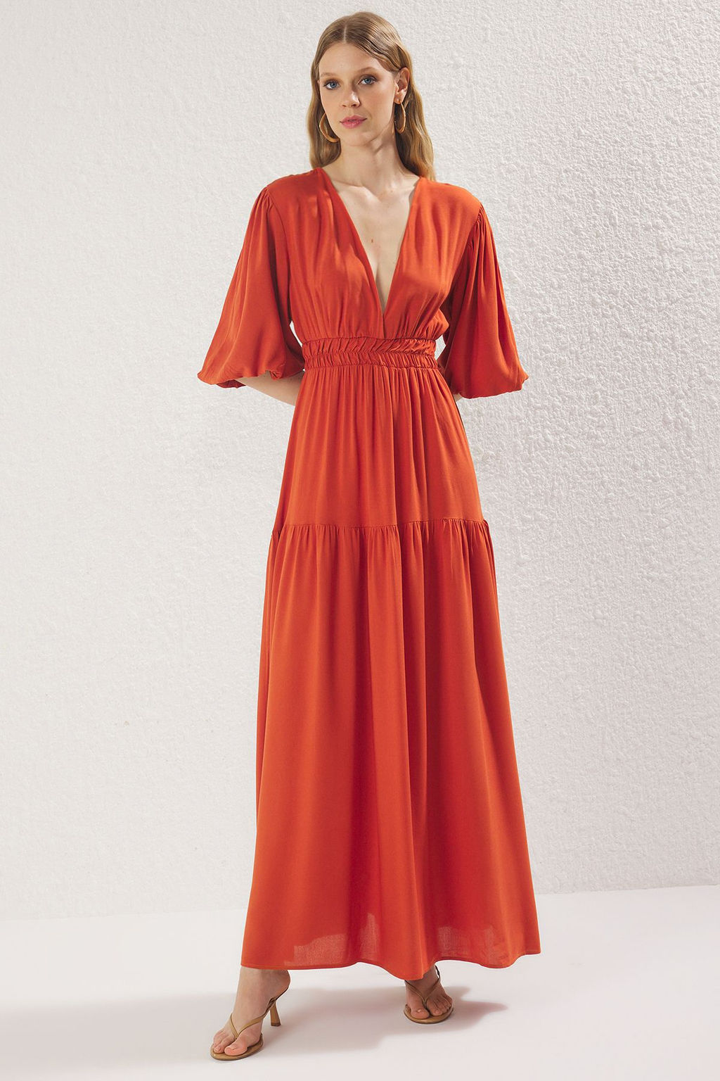 TRENDYOLMILLA Kiremit Duz Maxi Dokuma Elbise TWOSS25EL00776