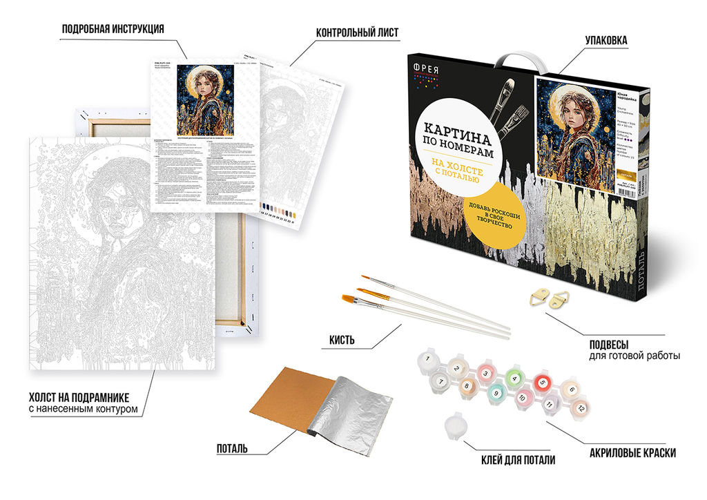 ФРЕЯ PNB/PLPT-349 Набор для раскрашивания по номерам ( с поталью ) 50 х 40 см Юная чародейка