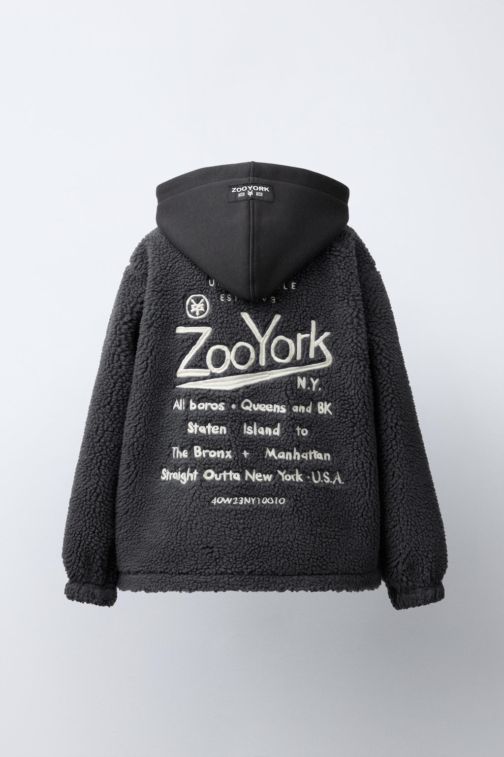 FAUX SHEARLING OVERSHIRT WITH REMOVABLE HOOD AND EMBROIDERED ZOO YORK® X ZARA DETAIL  фото 5