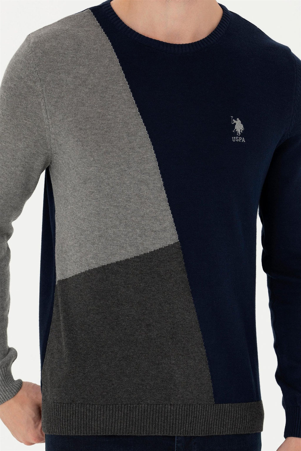 Свитер U.S. Polo Assn мужской серый меланжевый хлопок  фото 13
