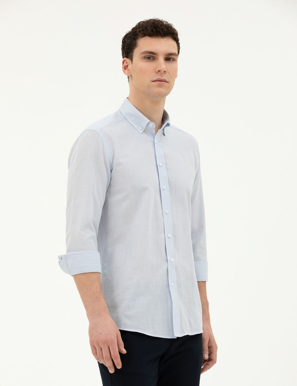 A__k Mavi Slim Fit Uzun Kollu G_mlek
