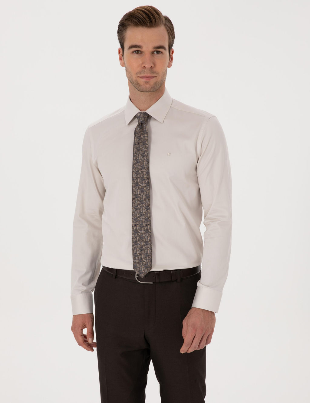 Bej Slim Fit Uzun Kollu Basic G_mlek