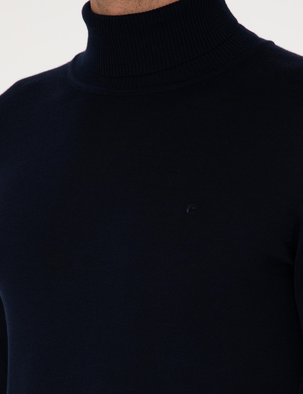 Lacivert Slim Fit Y_n Kar___ml_ Bal_k__ Yaka Basic Triko Kazak
