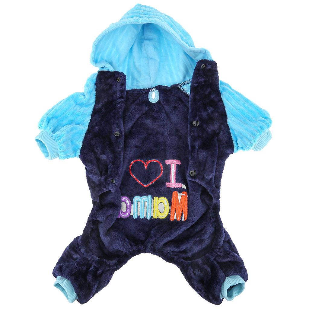 Пэт тойс (Pet toys) Одежда для собаки Комбинезон I Mama/Papa с капюшоном, с принтом, на кнопках, р-р M 33-37см, длина спинки 24см/обхват груди 38см/обхват шеи 30см, цвет-синий с голубым, плюш (100% полиэстер) (Китай) - Домашняя мода фото 7