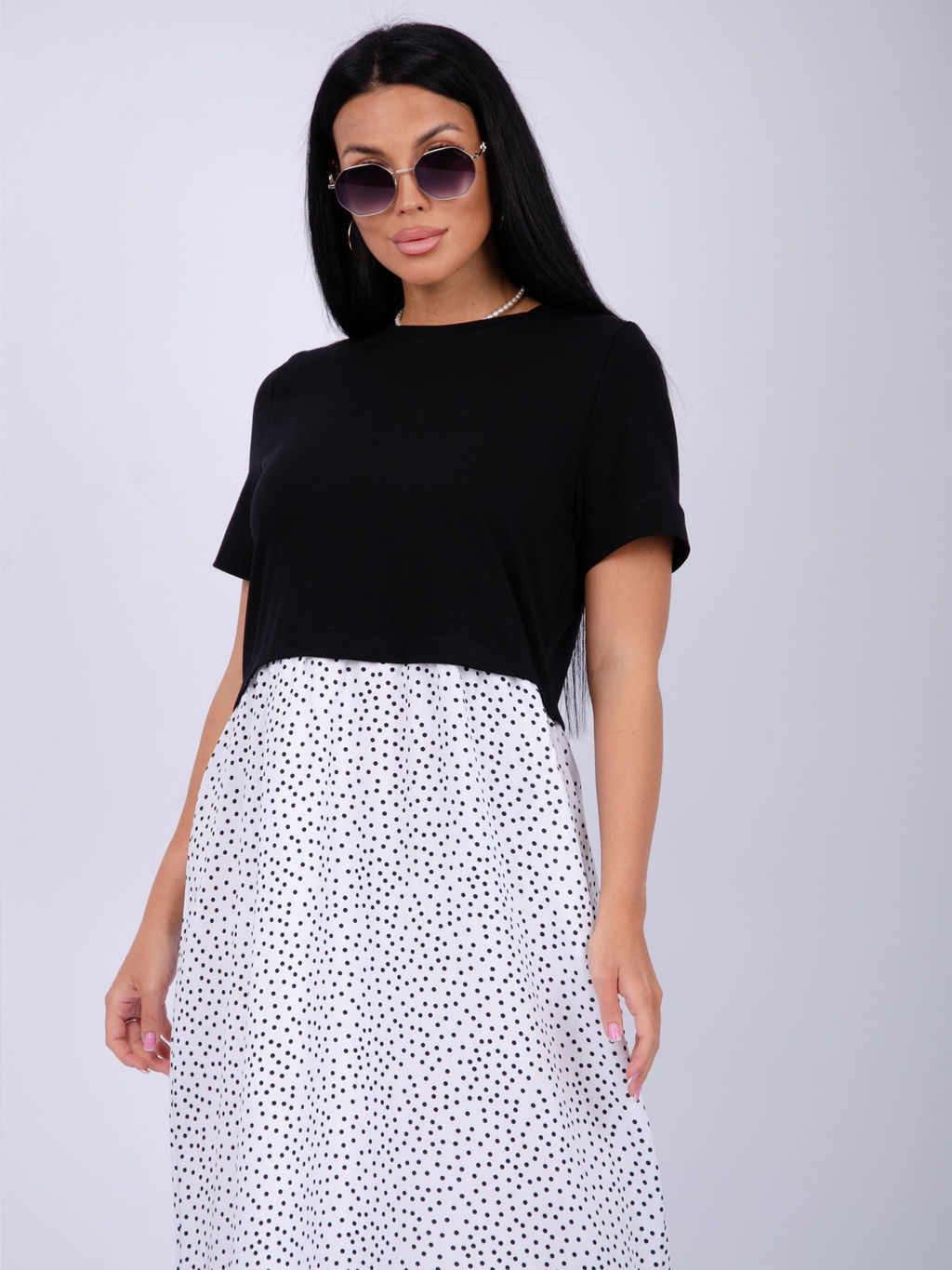 Платье "Виттория 6" белый горох, вискоза/кулирка (М)