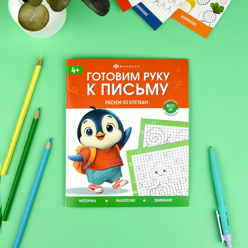 Книжка с заданиями для детей. Серия "Готовим руку к письму" арт. 72154 РИСУЕМ ПО КЛЕТКАМ /165?205 мм, 8 л., блок - офсет 100 г/м?, полноцветная печать, обл - мелованная бумага 170 г/м?, мягкий переплёт (2 скобы),