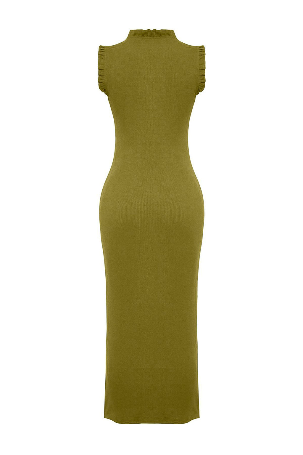 Yag Yesili F?rf?r Detayl? Fitilli Vucuda Oturan Midi Esnek Orme Kalem Elbise TWOSS22EL1569