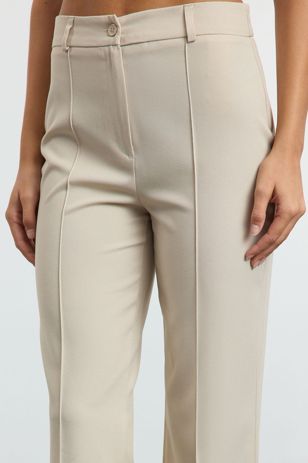 Vizon Straight/Duz Kesim Yuksek Bel Nervur Dikisli Dokuma Pantolon TWOSS21PL0093