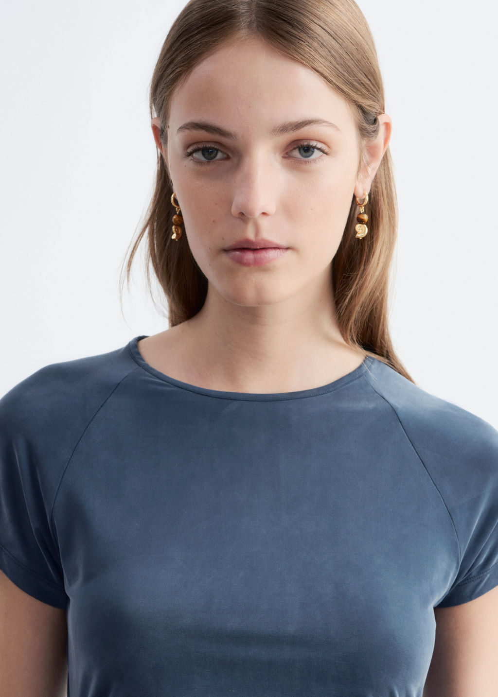Vestido midi fruncido con mangas ragl?n
