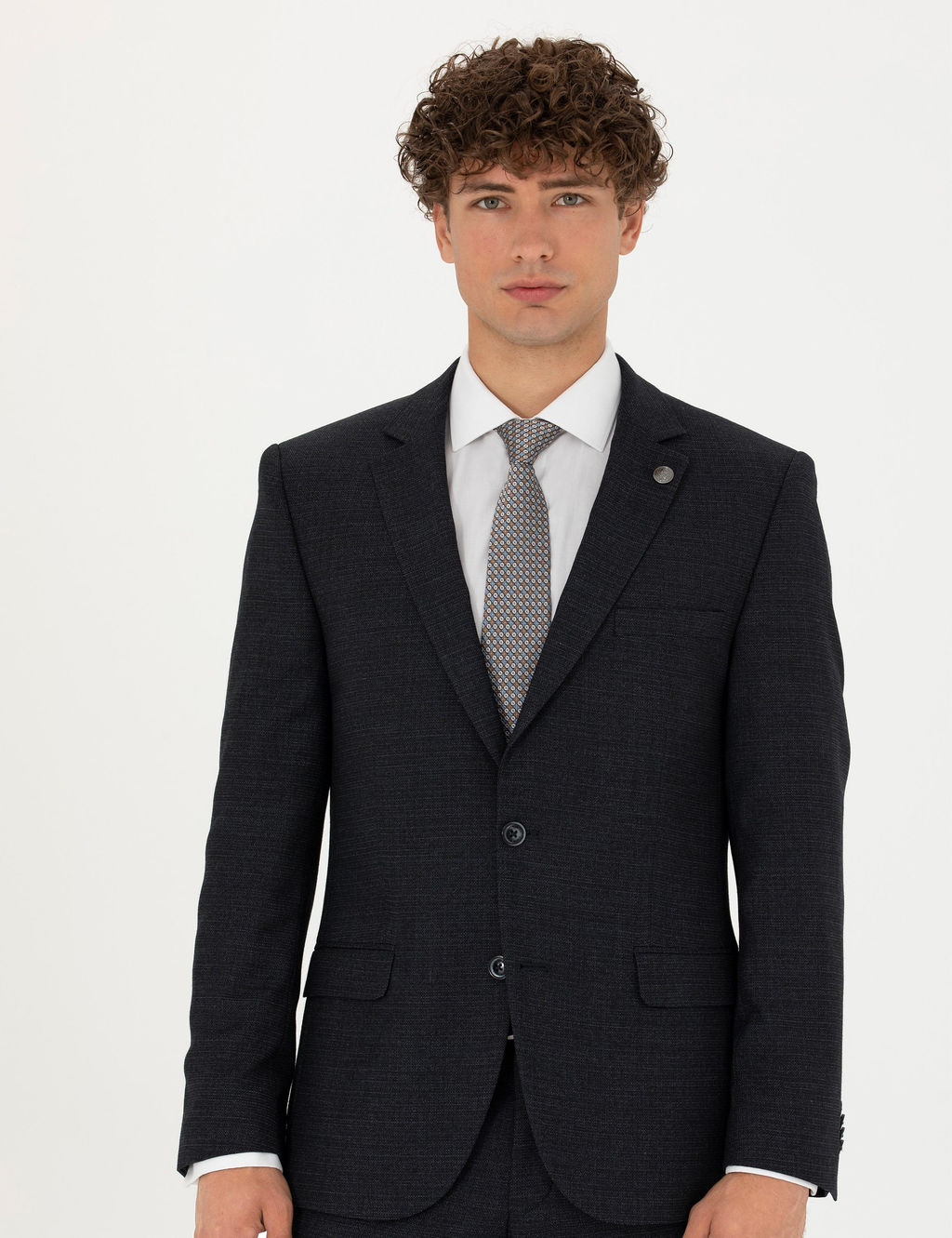 Lacivert Ex. Slim Fit Y_n Kar___ml_ Tak_m Elbise