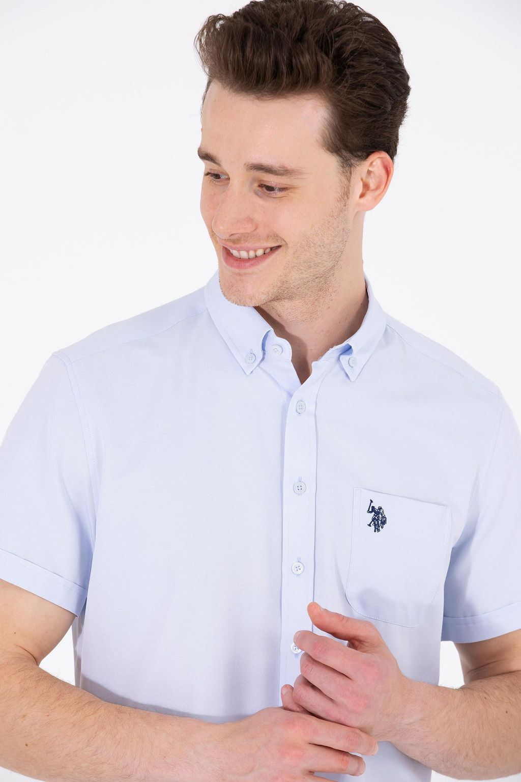 Мужская светло -голубая рубашка с коротким рукавом в корзине - U.s. polo assn фото 3