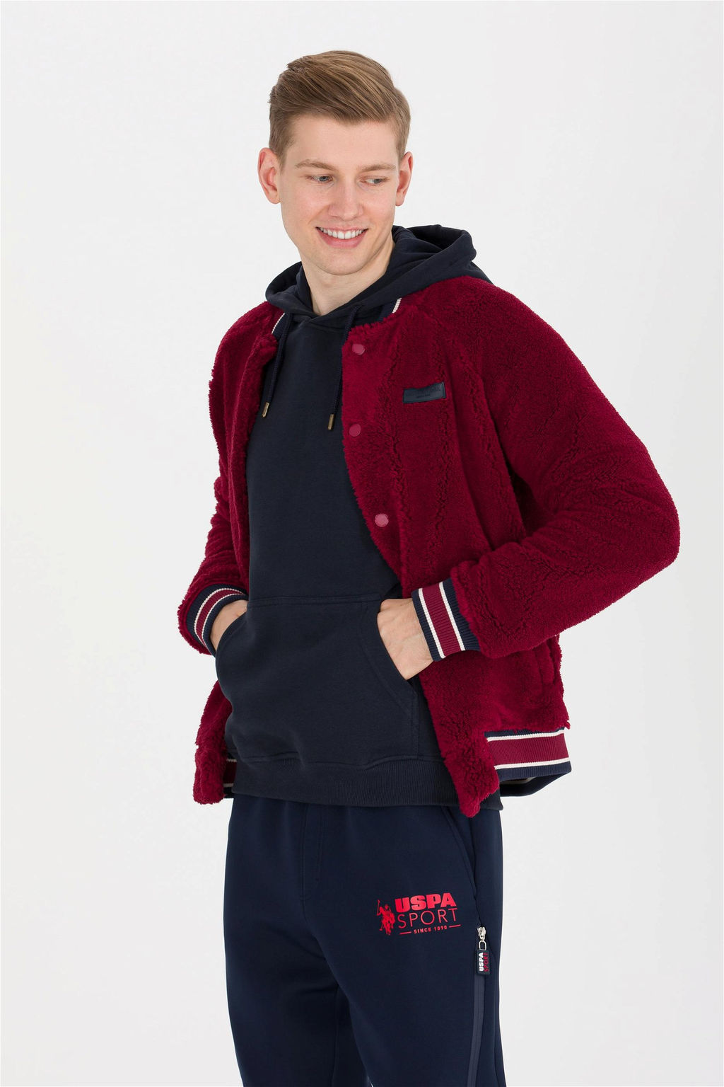 U. S. Polo Assn Мужской комфортный вязаный кардиган с воротником-стойкой вишневого цвета - U.s. polo assn фото 9