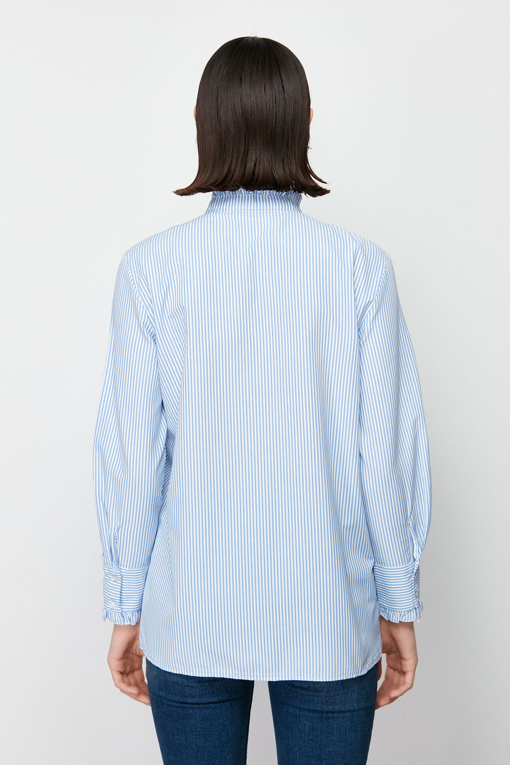 TRENDYOLMILLA Mavi Cizgili Pat? ve Yakas? F?rf?r Detayl? Dokuma Gomlek TWOSS24GO00083  фото 6