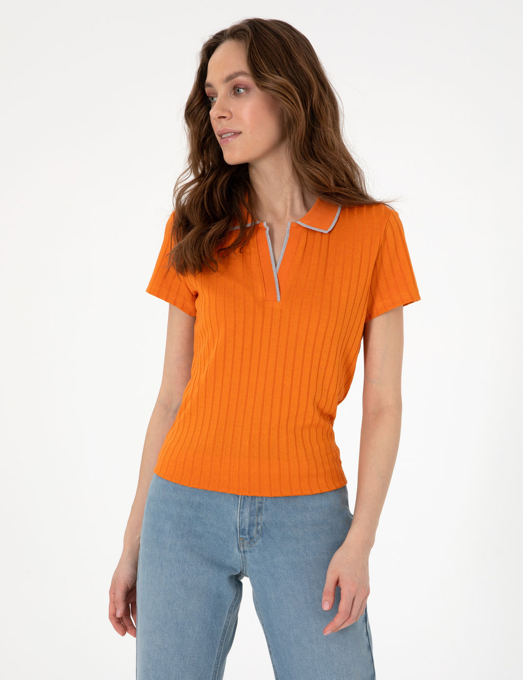 Turuncu Slim Fit Basic Ti__rt