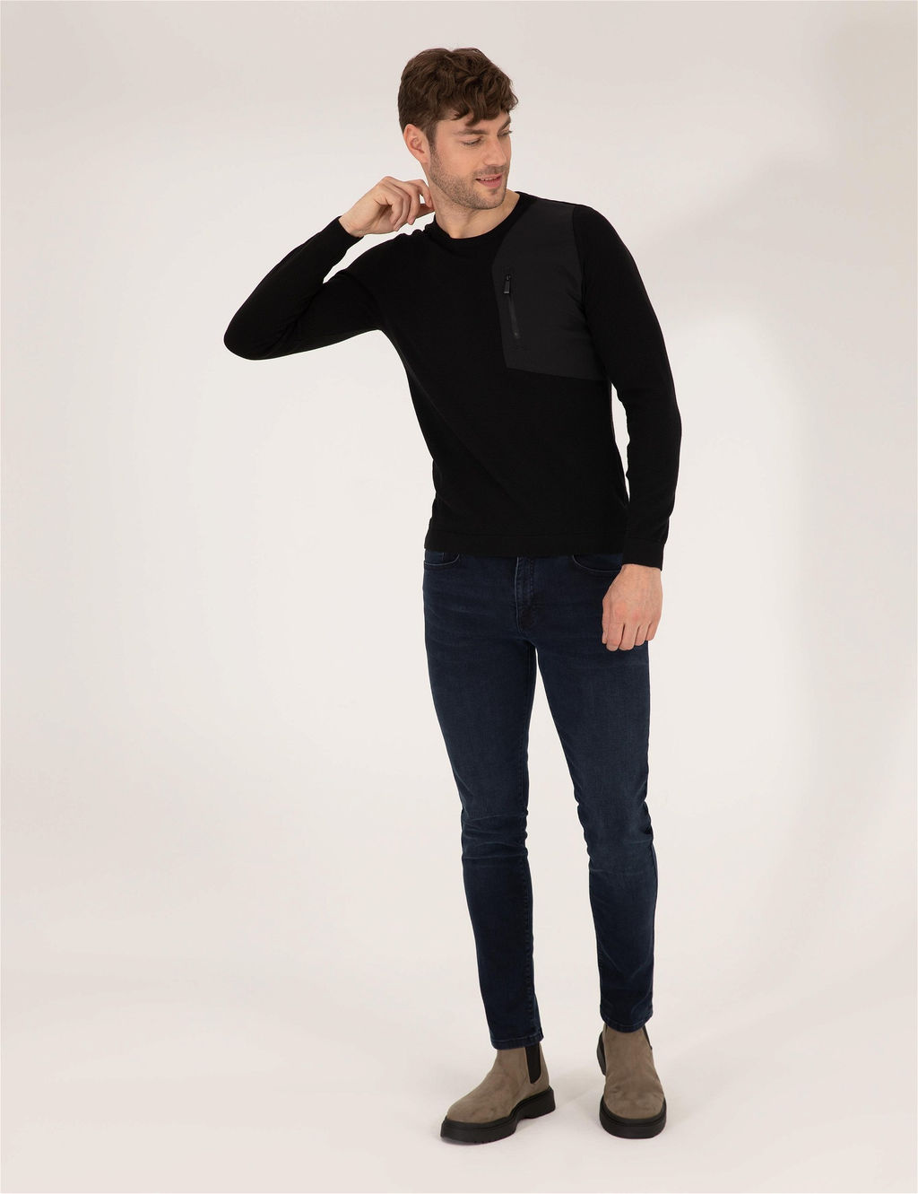 Siyah Slim Fit Bisiklet Yaka Triko Kazak - Pierre cardin фото 4
