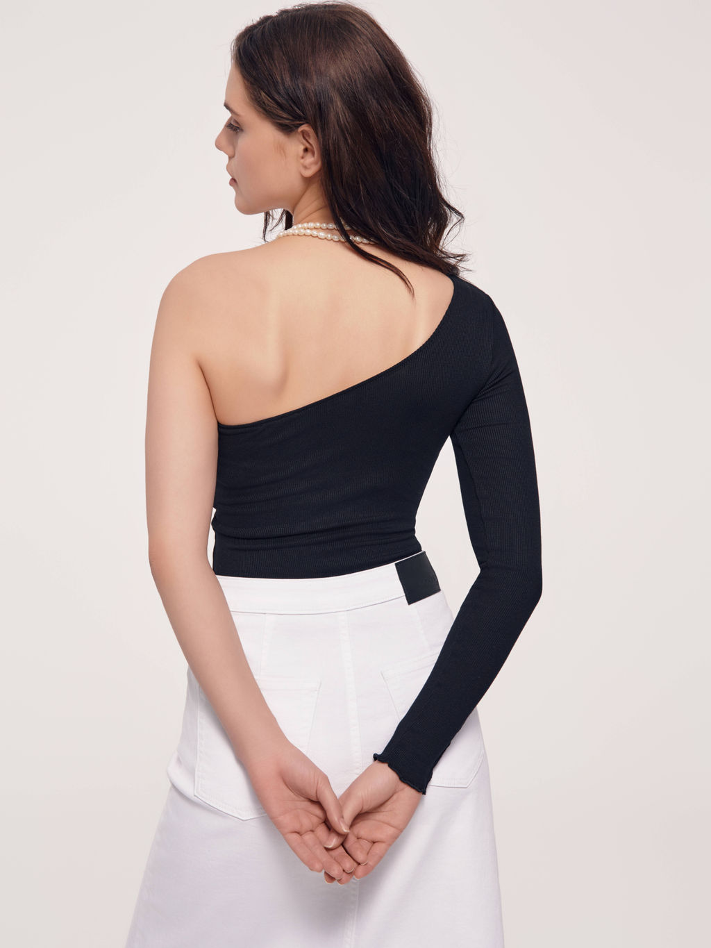 CONTE Боди на одно плечо из полотна в рубчик с декоративными швами LBD 2627 black - Conte elegant фото 2