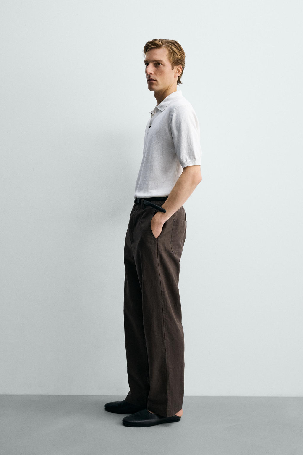 POLO PUNTO REGULAR FIT ALGOD?N - LINO / Blanco roto - Zara фото 4