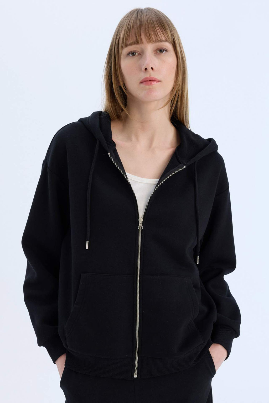 Okula Donus Relax Fit Kapusonlu Kal?n Basic Duz Cepli Fermuarl? Sweatshirt - Defacto фото 5