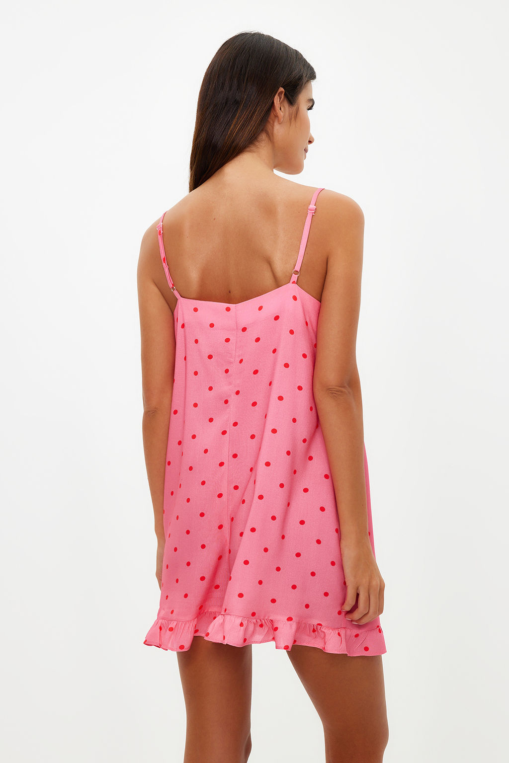 Pembe Puantiyeli F?rf?rl? Ip Ask?l? Viskon Dokuma Tulum THMSS21TU0140