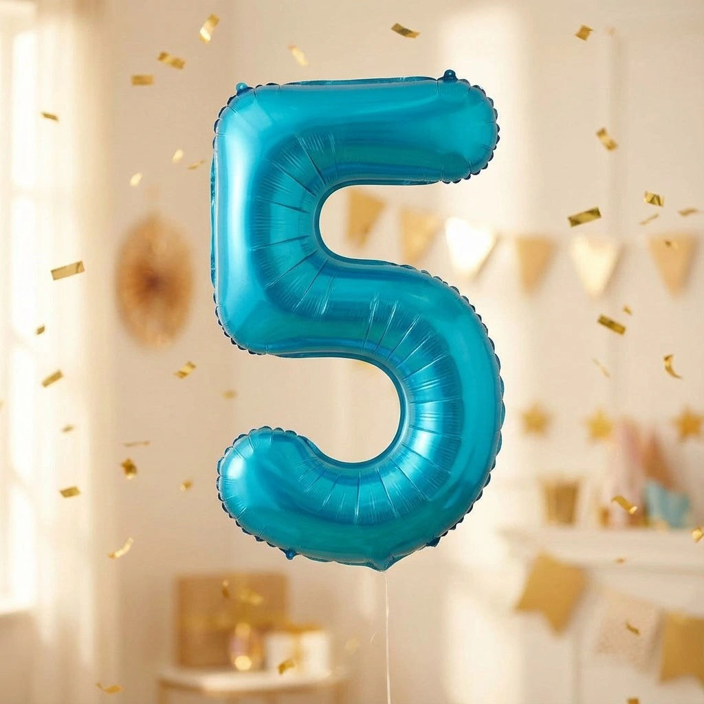 Шар фольгированный 32/81см "Цифра "5" (голубой)