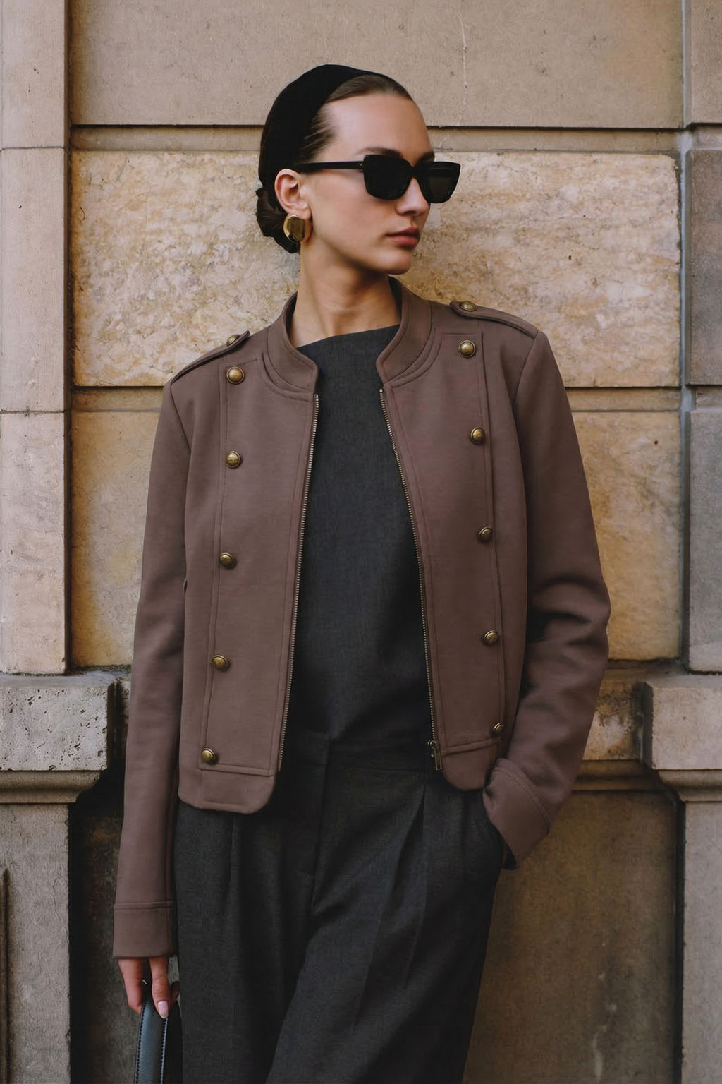 Kahverengi Fermuarl? Astarl? Dugme Detayl? Napolyon Ceket TWOSS26CE00048 - Trendyolmilla фото 2