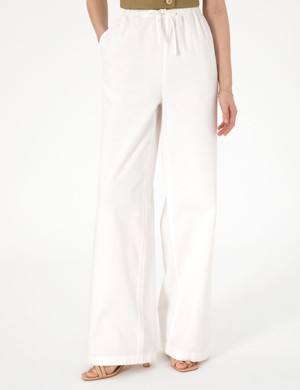 Beyaz Y_ksek Bel Loose Fit Pantolon