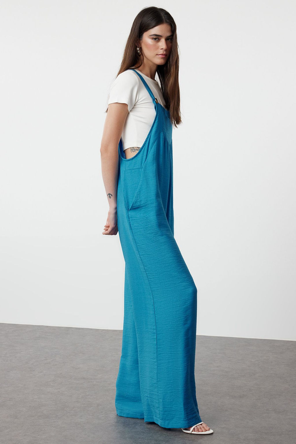 Indigo Bol Paca Maxi Jile Dokuma Keten Kar?s?ml? Tulum TWOSS21TU0090