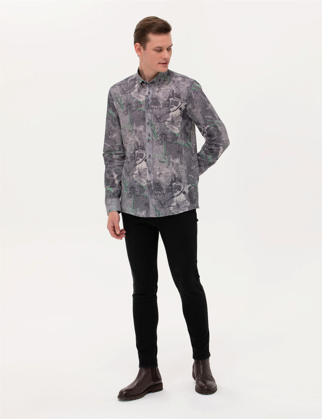 Gri Slim Fit Uzun Kollu G_mlek - Pierre cardin фото 4