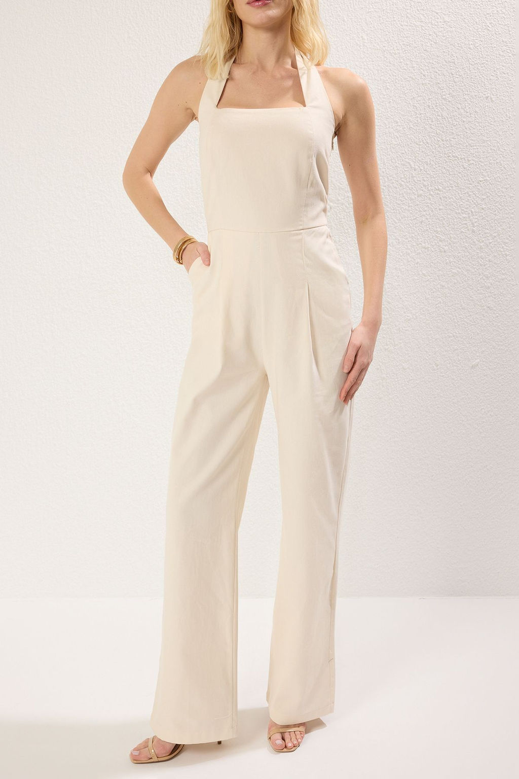 TRENDYOLMILLA Tas Boyundan Baglamal? Genis Paca Formlu Uzun Dokuma Tulum TWOSS25TU00008  фото 3