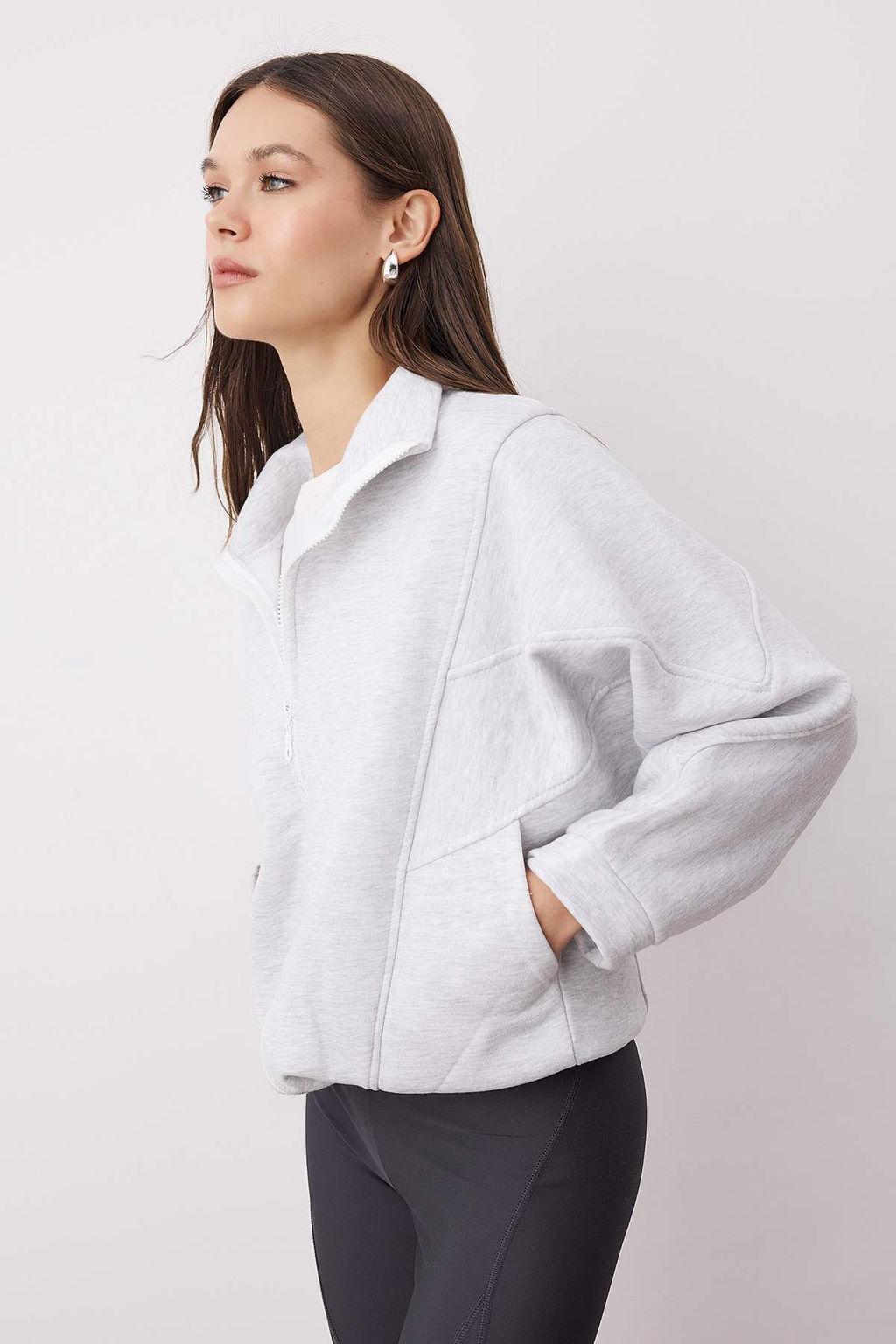 Antrasit Fermuarl? Dikis Detayl? Dik Yaka Bomber Orme Sweatshirt TWOAW26SW00037