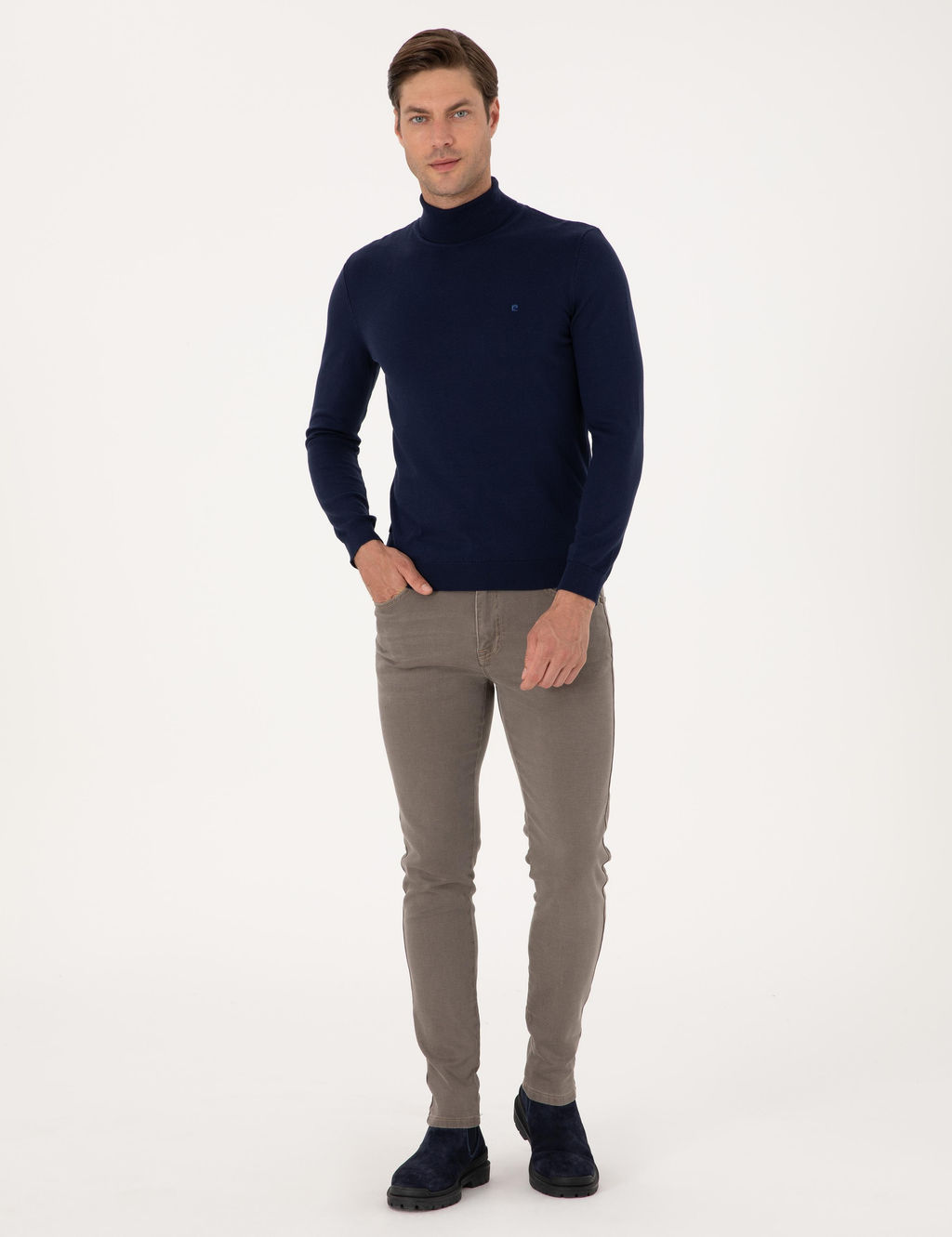A__k Lacivert Slim Fit Bal_k__ Yaka Basic Triko Kazak - Pierre cardin фото 4