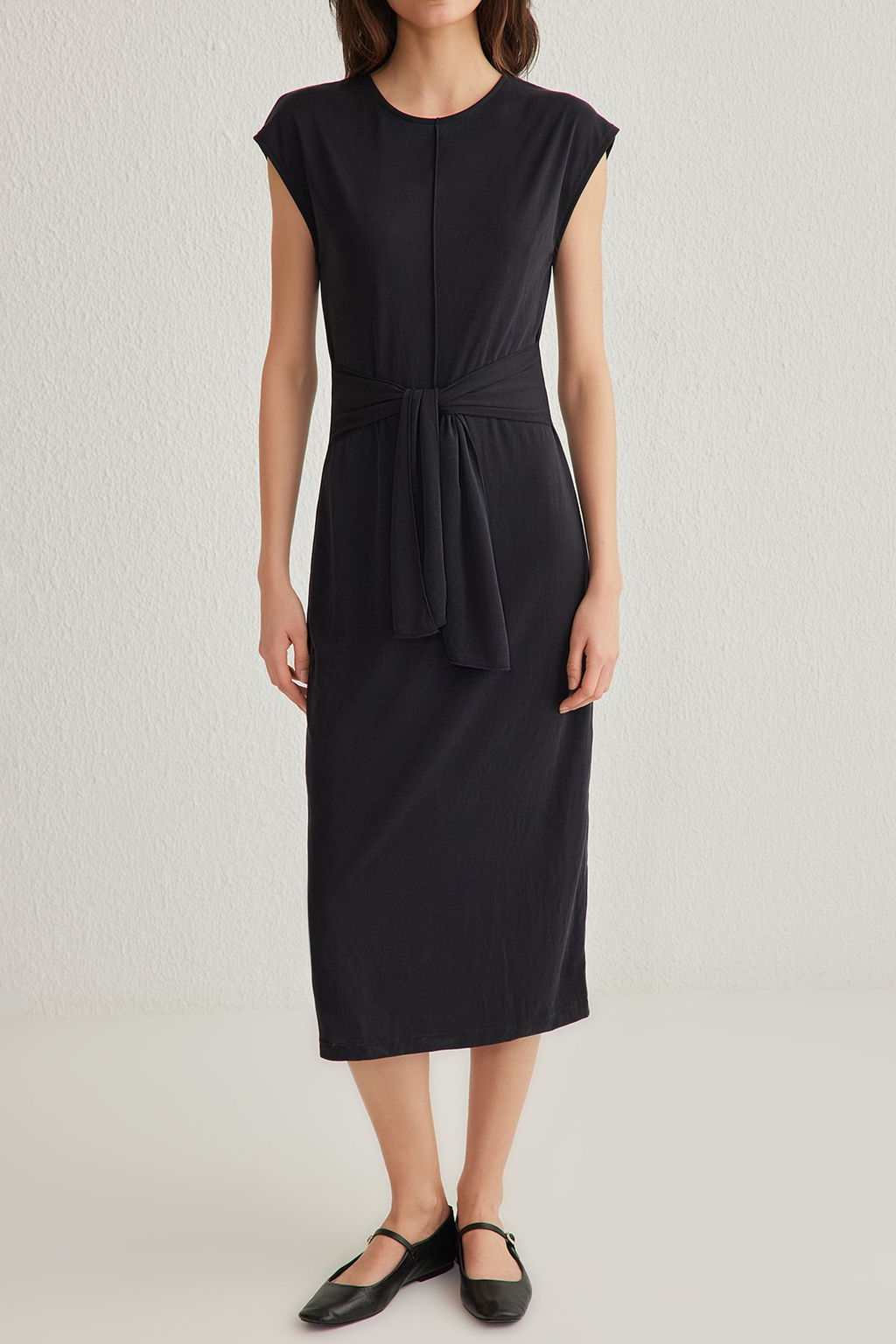 Siyah Duz Kusakl? Midi Yumusak Dokulu Modal Pike Orme Elbise TWOSS25EL00072 - Trendyolmilla фото 3