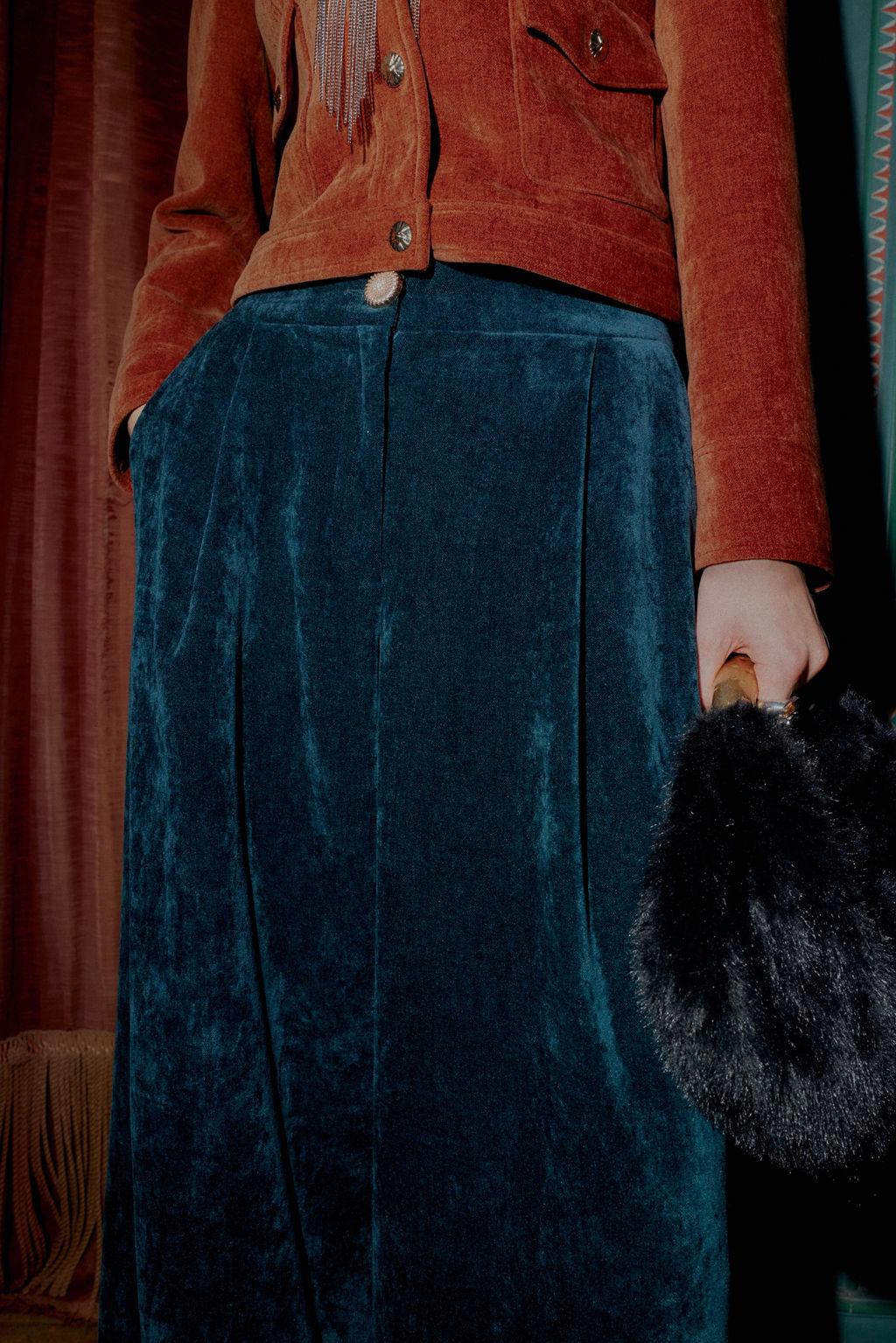 VELVET WIDE-LEG TROUSERS