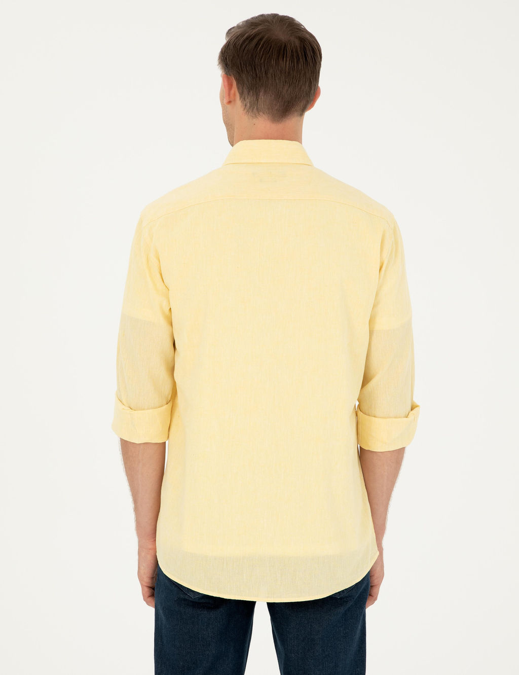 Sar_ Keten Kar___ml_ Slim Fit Uzun Kollu G_mlek