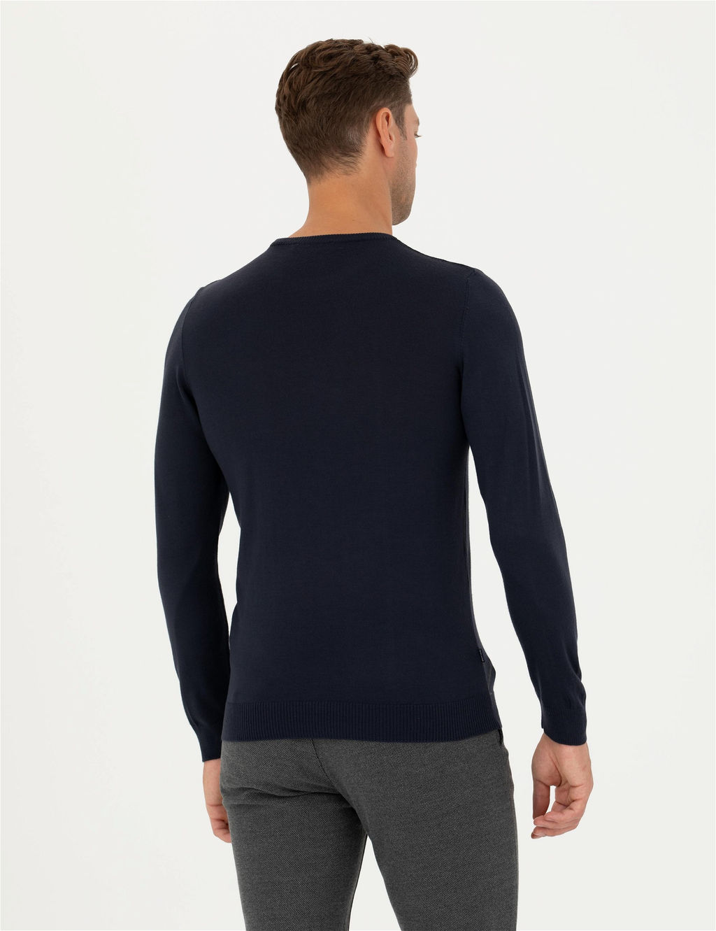 Lacivert Slim Fit Bisiklet Yaka Y_n Kar___ml_ Triko Kazak - Pierre cardin фото 6