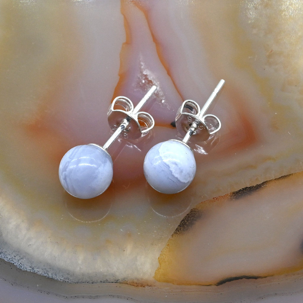 Пусеты серьги из агата голубого сапфирин шарик 6мм Радуга камня