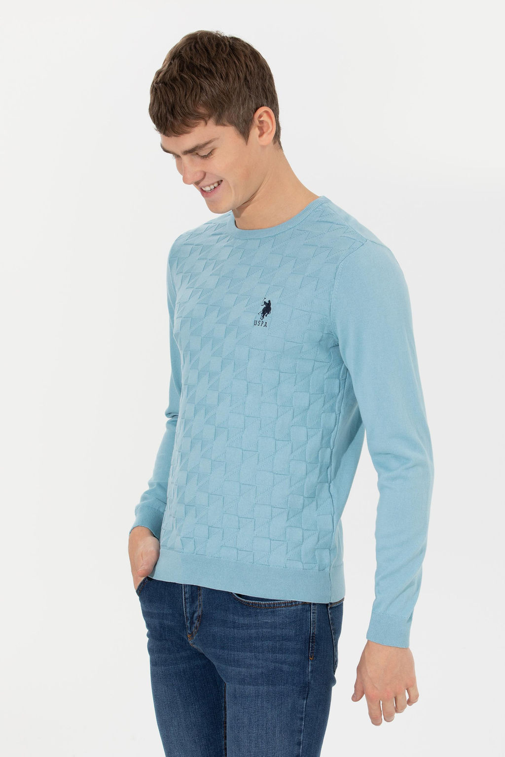 Мужской синий трикотажный свитер Basic - U.s. polo assn фото 14