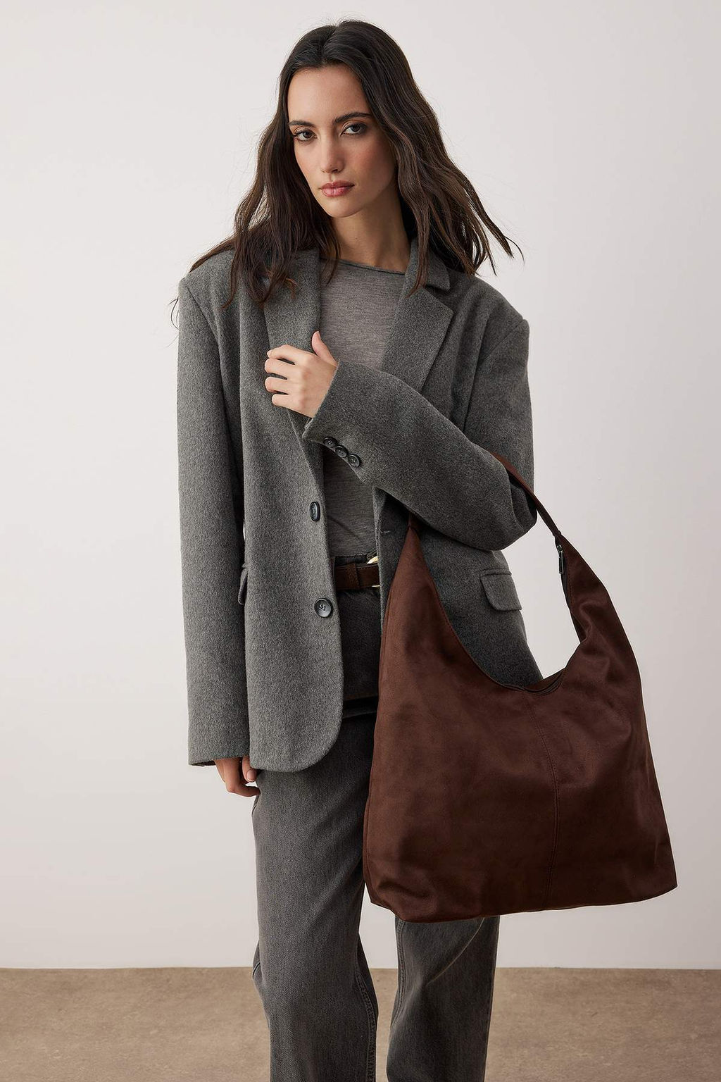 Ac?k Kahverengi Suet Buyuk Maxi Tote Kad?n Omuz Cantas? TAKAW26OC00045