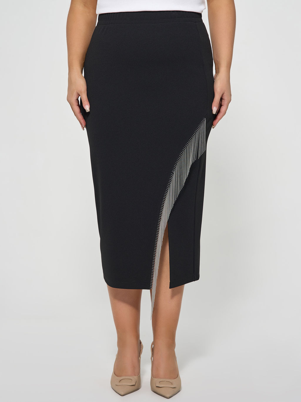 Юбка с разрезом и бахромой