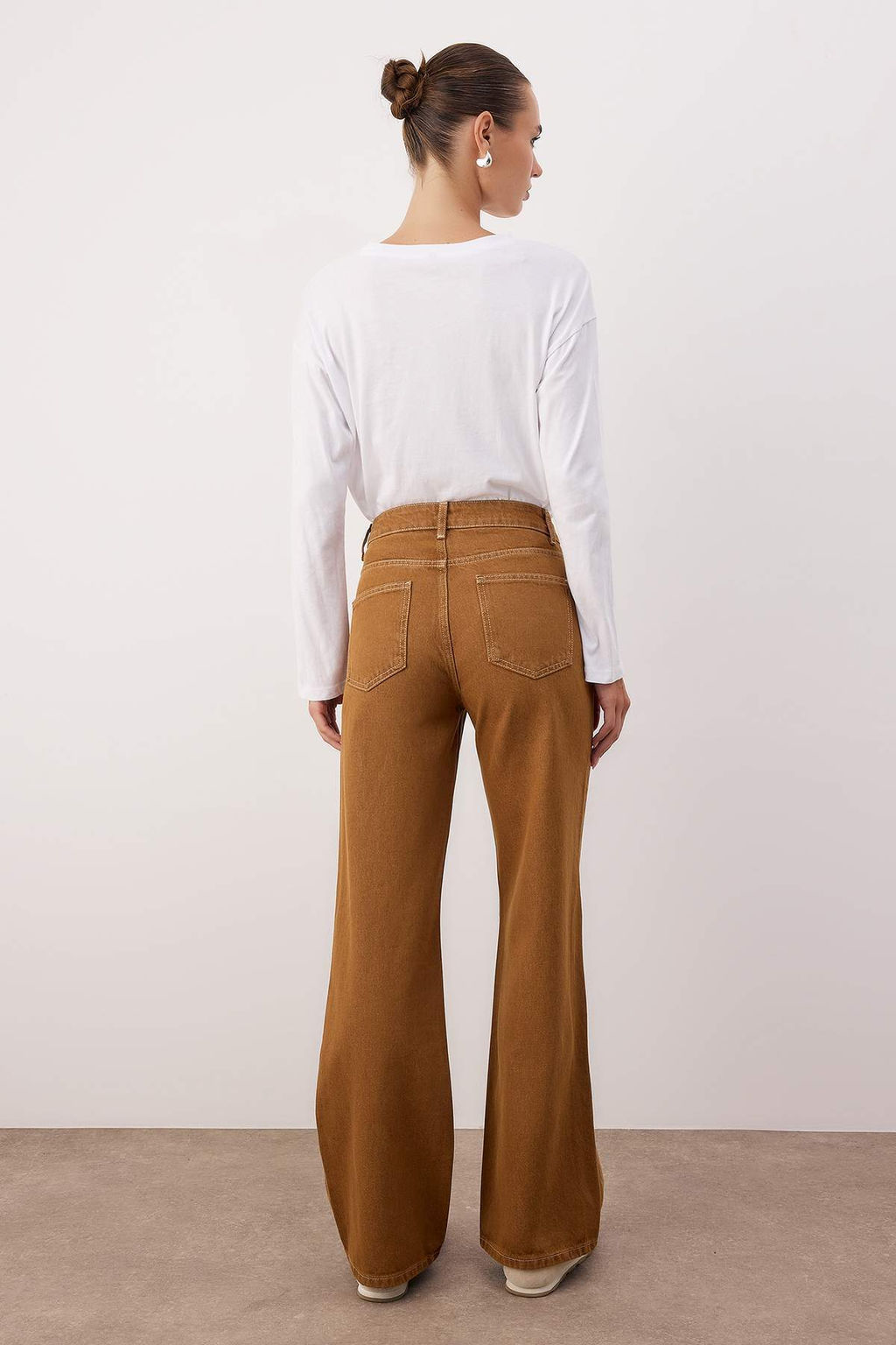 Bordo Yuksek Bel Vintage Y?kama Ozel Renk Denim Wide Leg/Genis Paca Jeans TWOAW26JE00110 - Trendyolmilla фото 12