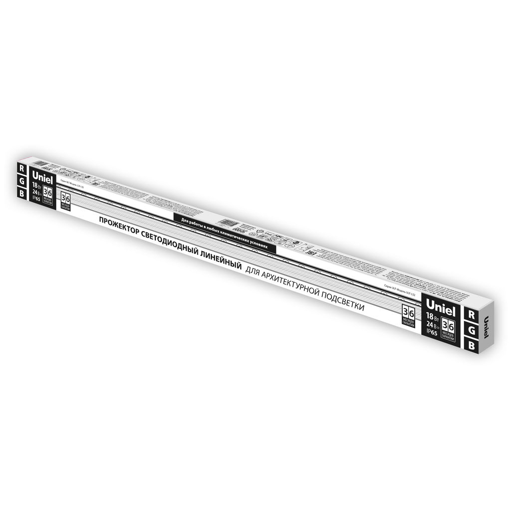 ULF-L52-18W/RGB/L100 DC24V IP65 SILVER Прожектор светодиодный линейный, 1000мм. RGB. DC24V. Алюминий. TM Uniel