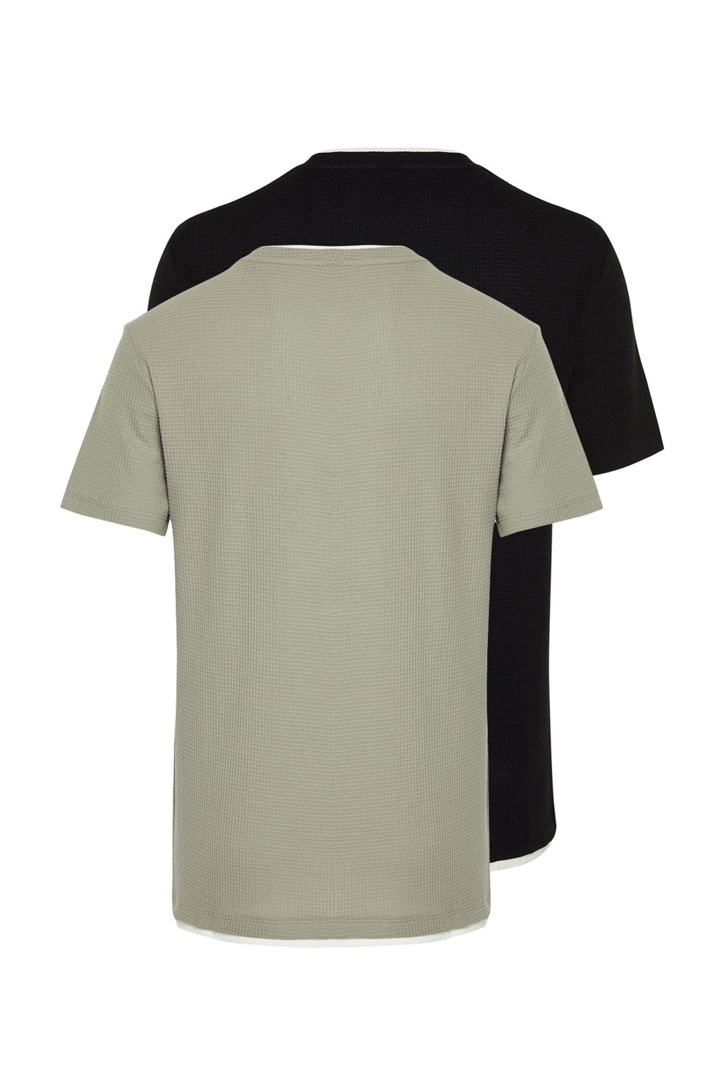 Siyah-Mint Regular/Normal Kesim 2li Paket Dokulu %100 Pamuklu T-Shirt TMNSS24TS00097 - Trendyolmilla фото 2